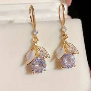 Zircon Ginkgo Leaf Hook Earrings Shiny Sparkle Dangle Drop Festive‎ Sparkle